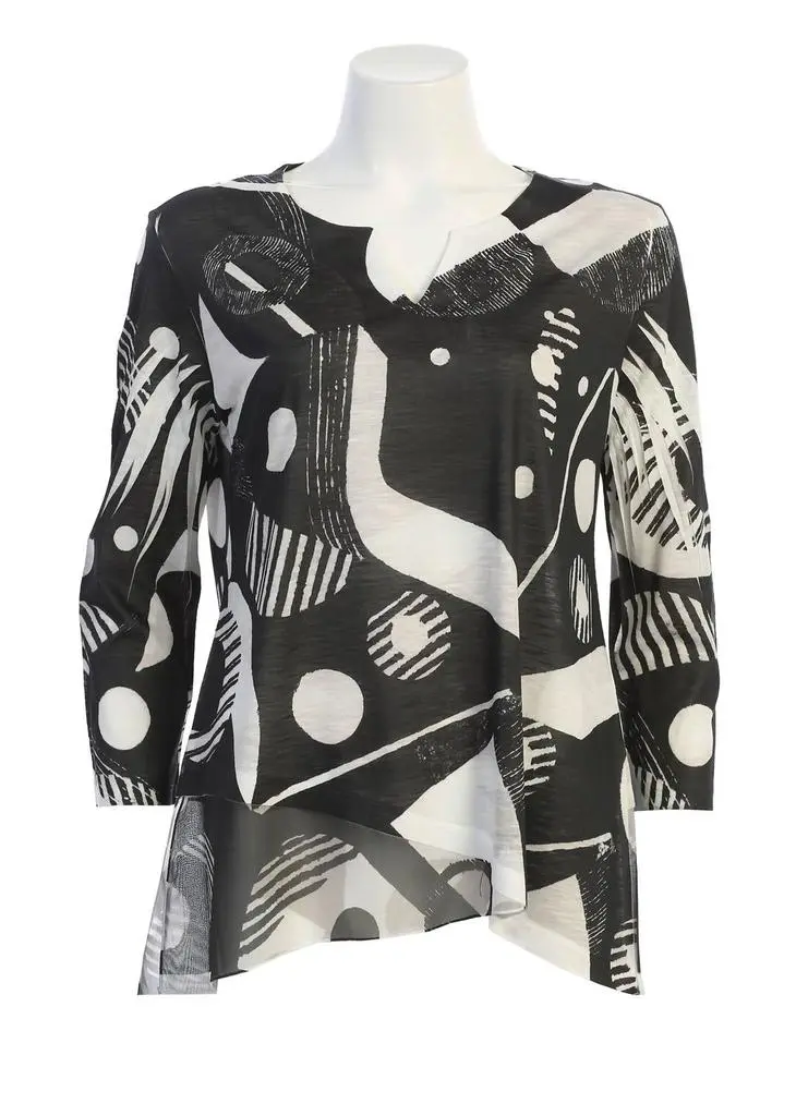 Jess & Jane Jess & Jane - Women's Geonelle Slit V-neck Chiffon Contrast Top