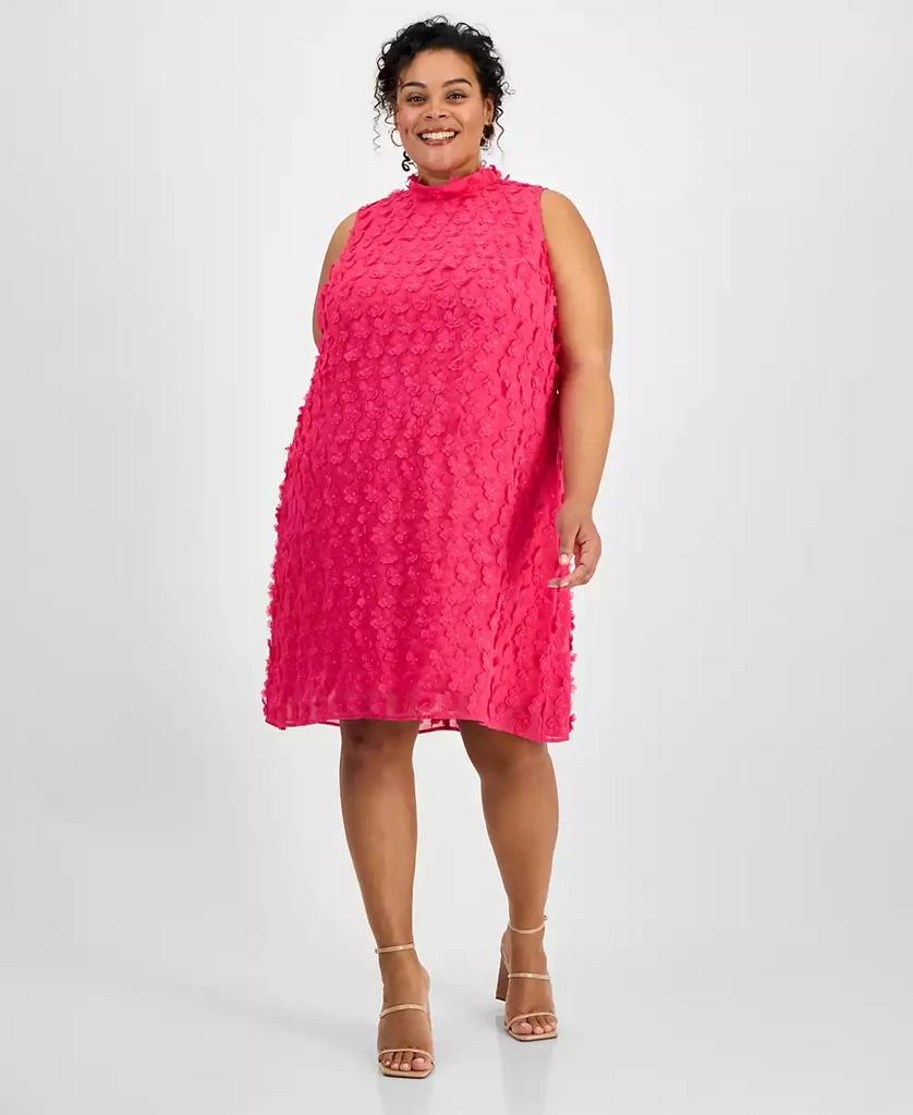 Robbie Bee Plus Size 3D-Flower Mock-Neck Trapeze Dress 1