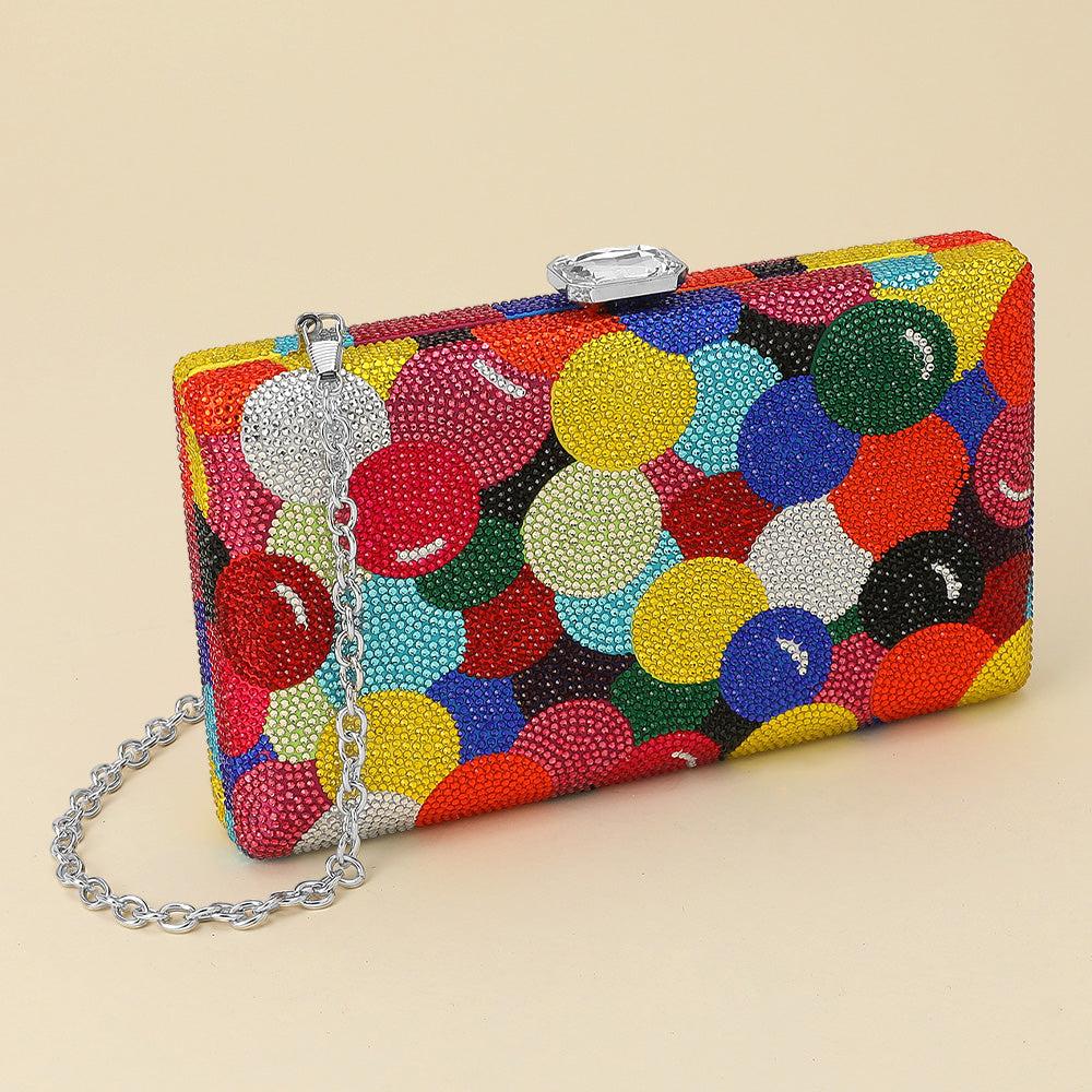 FASHNZFAB Multicolor Crystal Rhinestone Studded Crossbody Evening Clutch Bag