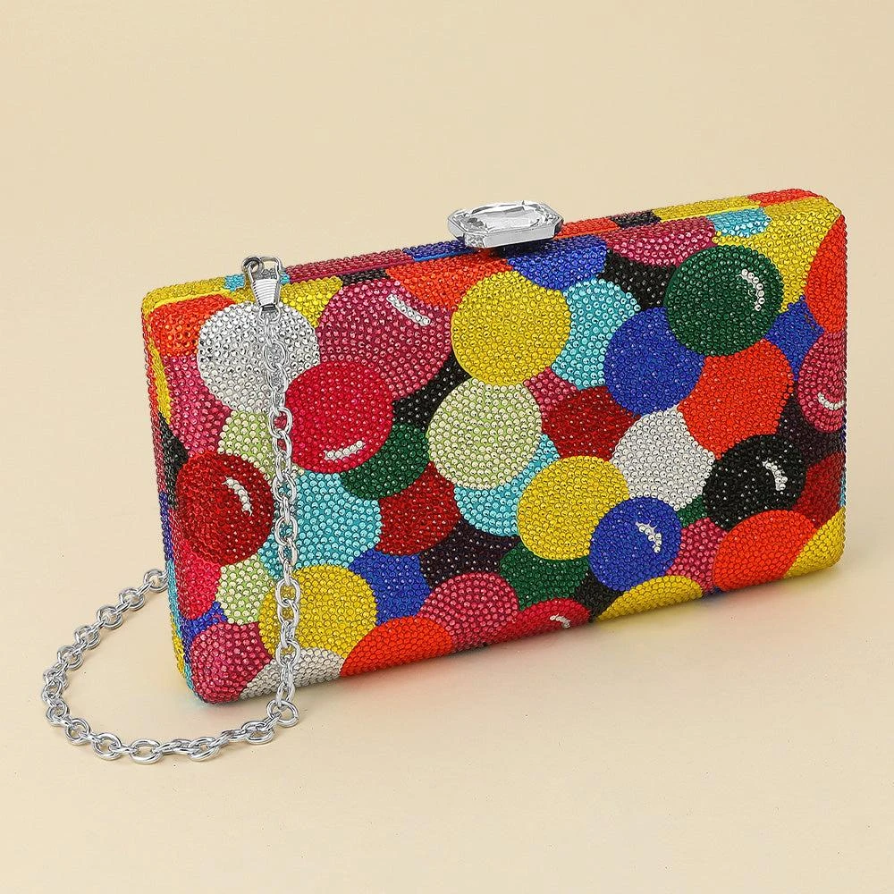 FASHNZFAB Multicolor Crystal Rhinestone Studded Crossbody Evening Clutch Bag 1