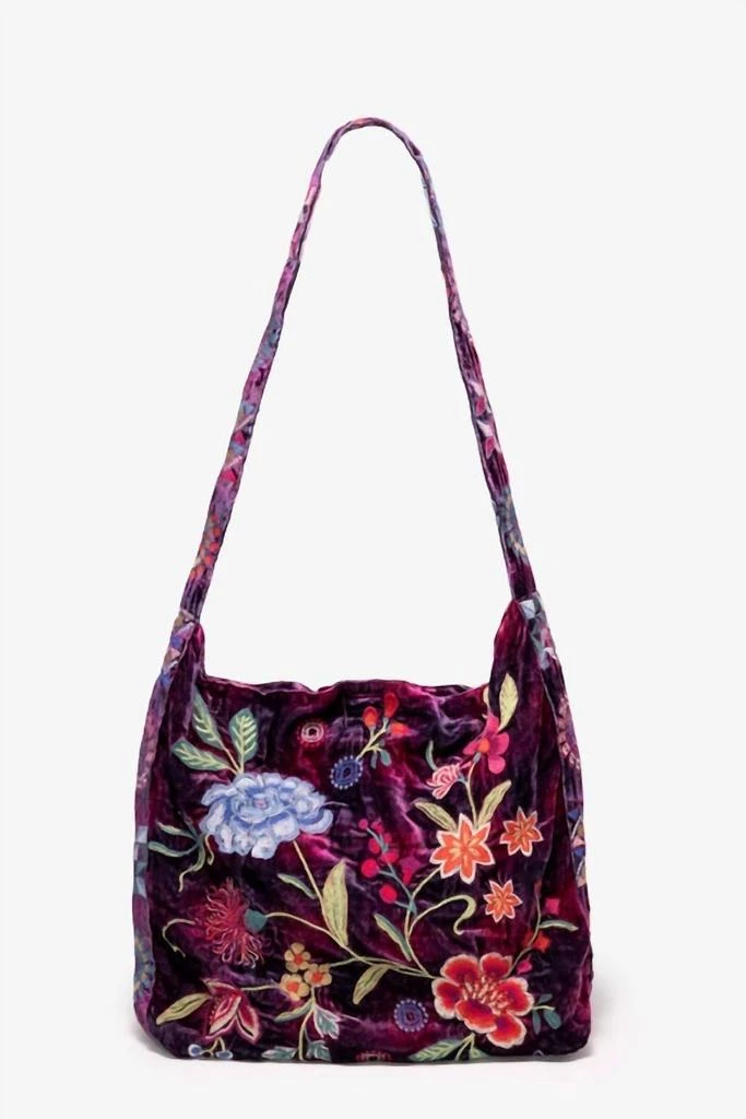 Johnny Was Velvet Wide Strap Tote Bag -Nikkola In Cerise Plaid 1