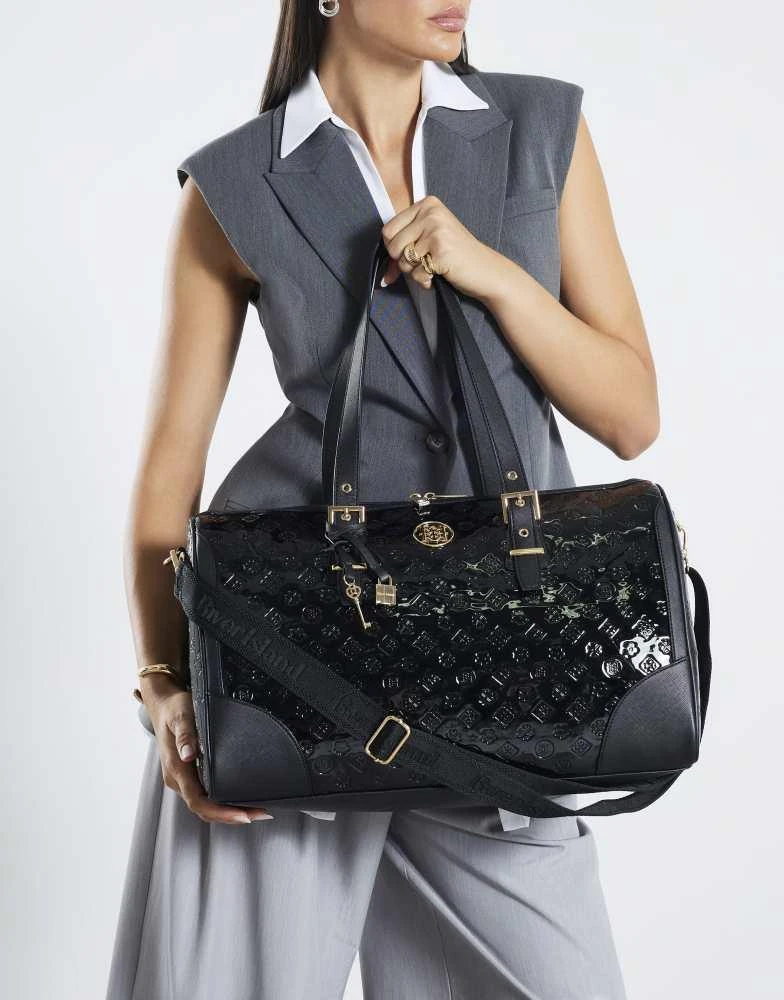 River Island River Island Patent monogram charm holdall bag in black 3