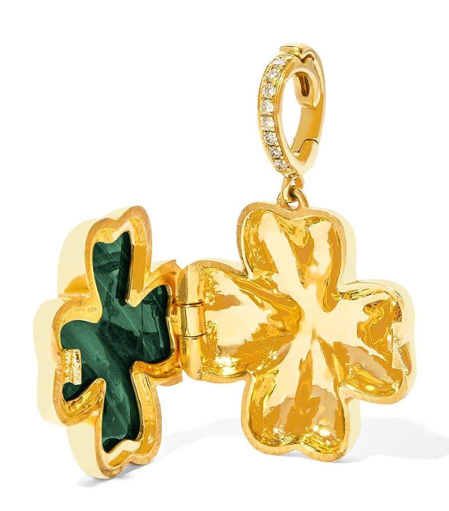 Annoushka Yellow Gold, Diamond and Malachite Mythology Clover Locket Charm 3