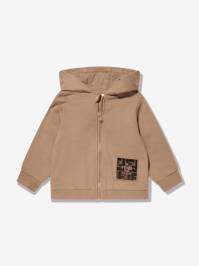 Fendi Kids Fendi Baby Logo Patch Zip Up Top in Beige 1