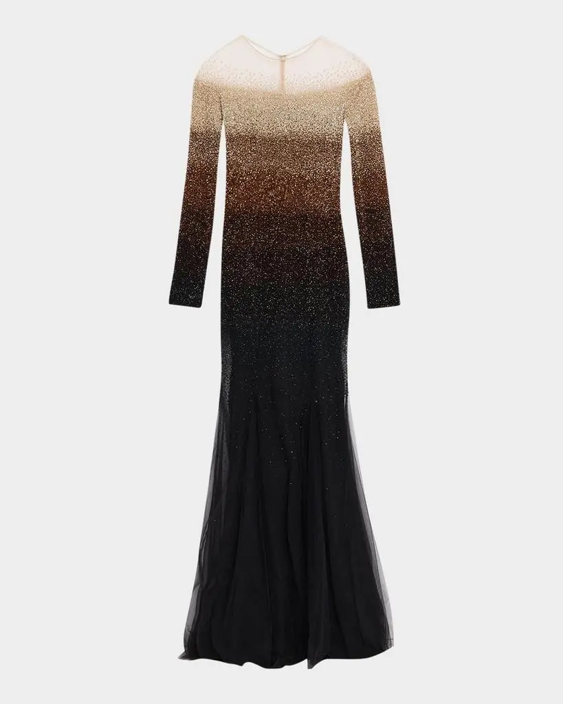 Pamella Roland Ombre Signature Sequin Illusion Trumpet Gown