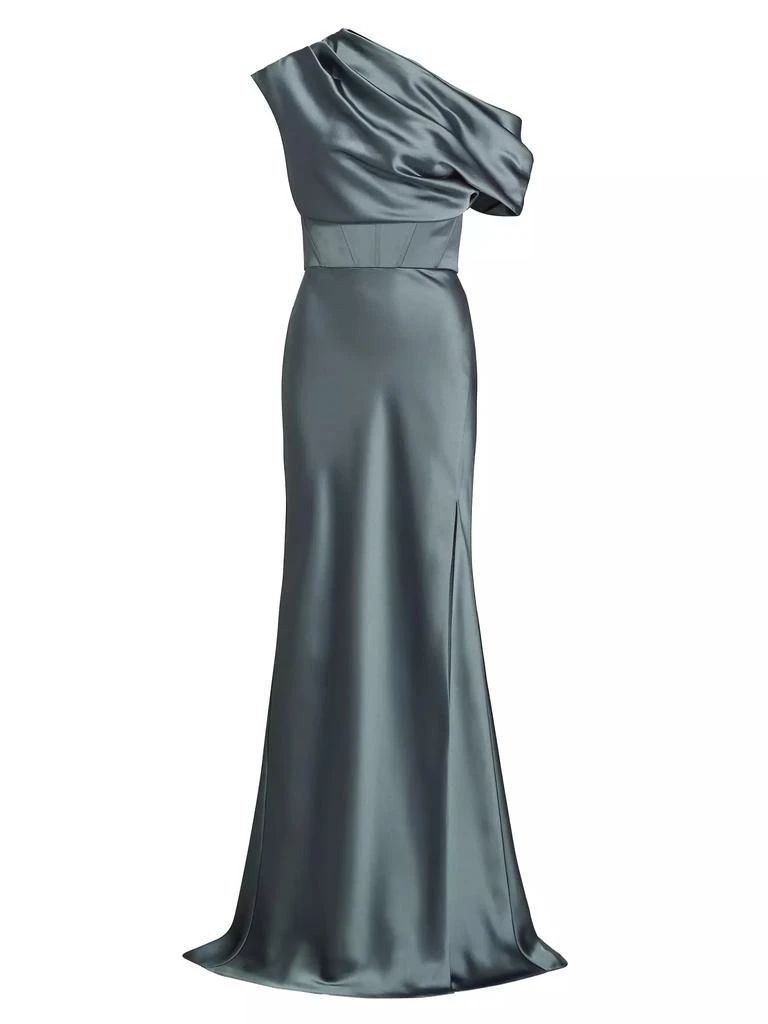 Amsale Satin One-Shoulder Gown 1