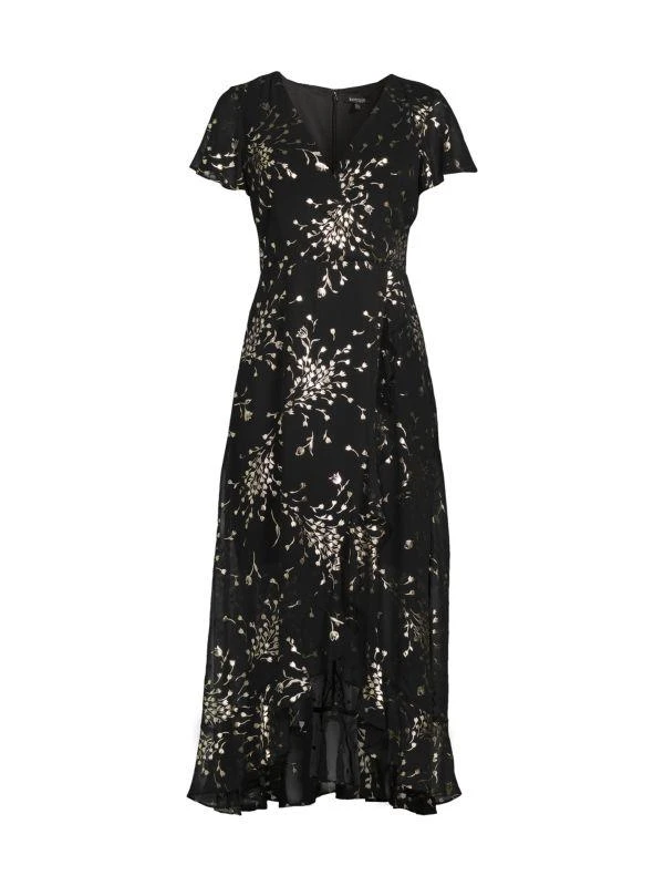 Kensie Metallic Floral Tulip Hem Maxi Dress 3