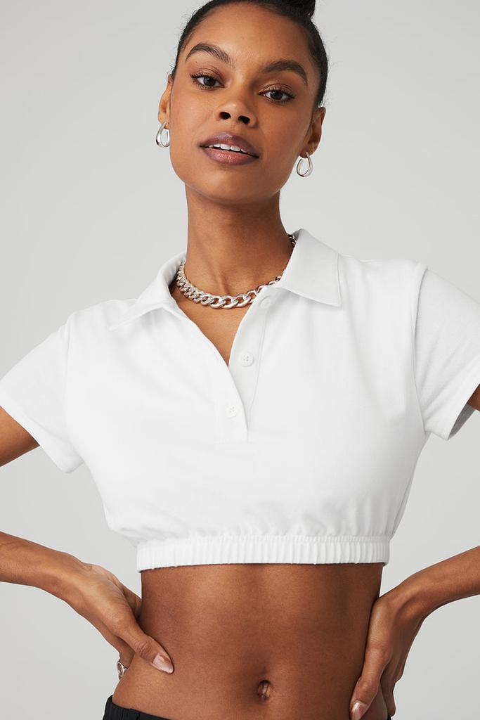 Alo Cropped Prestige Polo - Black - Women's Polo Shirts - Free