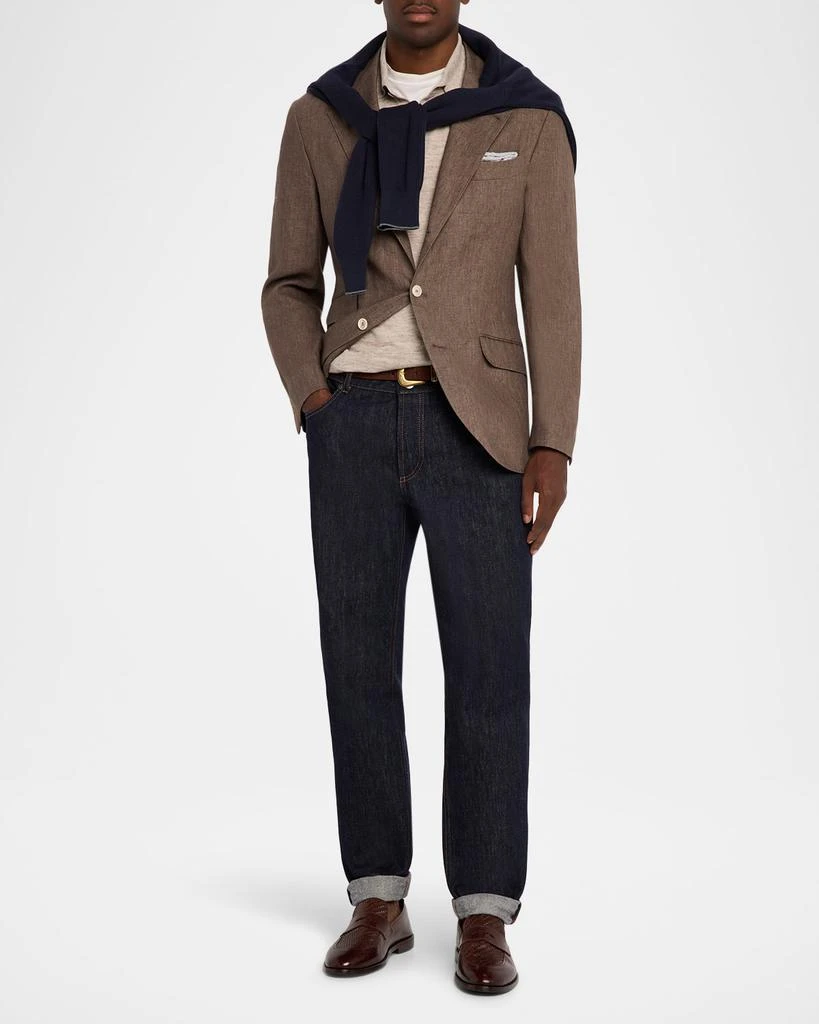Brunello Cucinelli Men
s Linen Deconstructed Suit Jacket 2