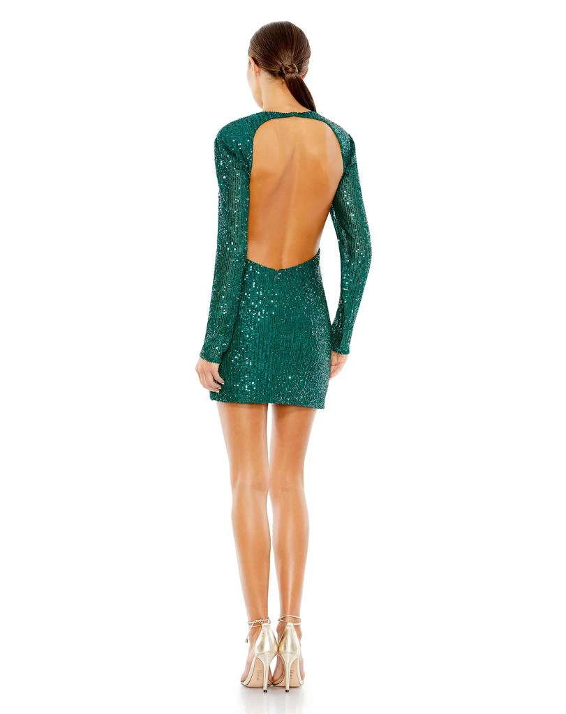 Ieena for Mac Duggal Sequined Long Sleeve Open Back Ruched Dress 3