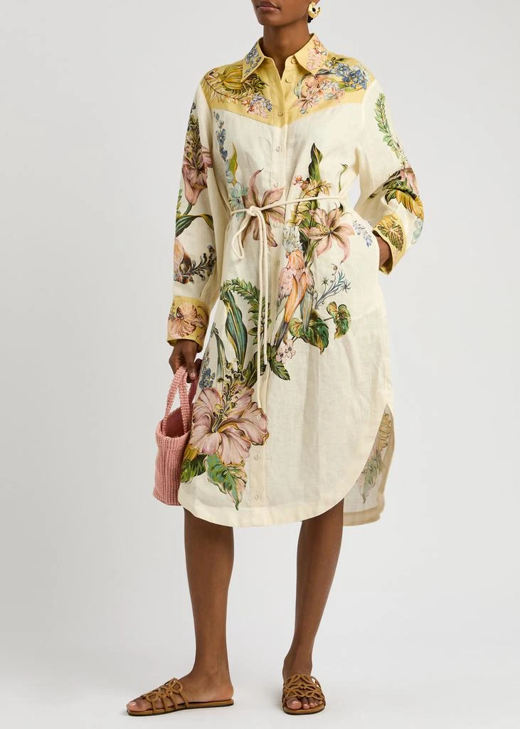 ALEMAIS Oleander printed flax midi shirt dress 4