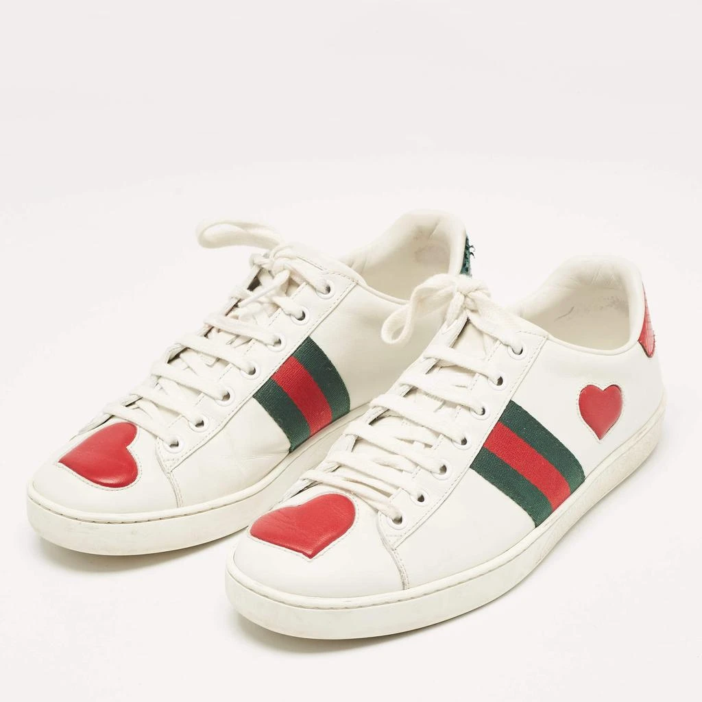 Gucci Gucci White Leather and Snakeskin Embossed Ace Web Lace Up Sneakers Size 38.5 2
