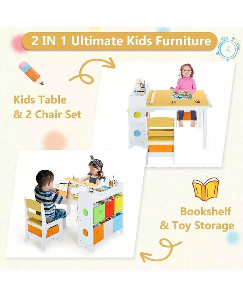 Kinder King 3-in-1 Kids Table and 2 Chairs Set with Storage, Removable Top and Chalkboard for Art, Crafts, and Reading 7
