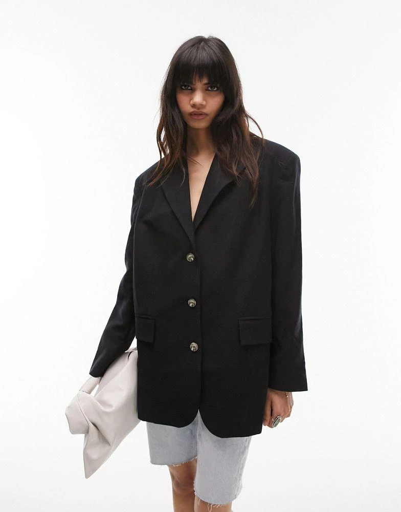 Topshop Topshop co-ord linen-blend single breasted blazer in black 1