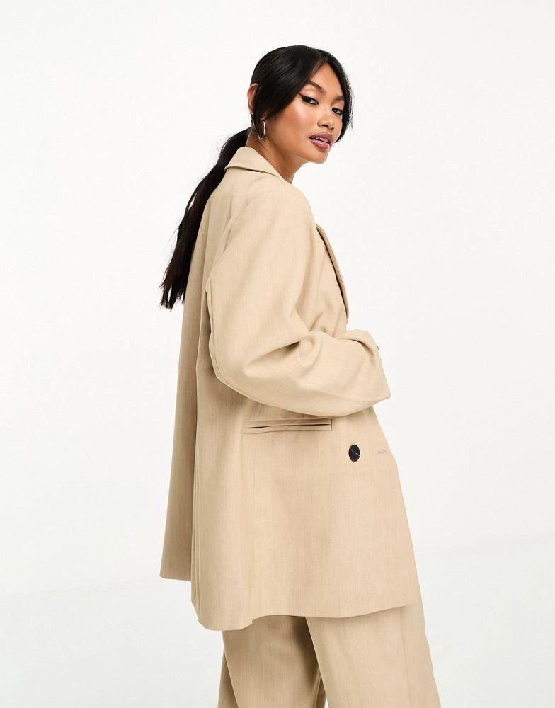Y.A.S. YAS tailored double breasted blazer co-ord in camel - STONE 3