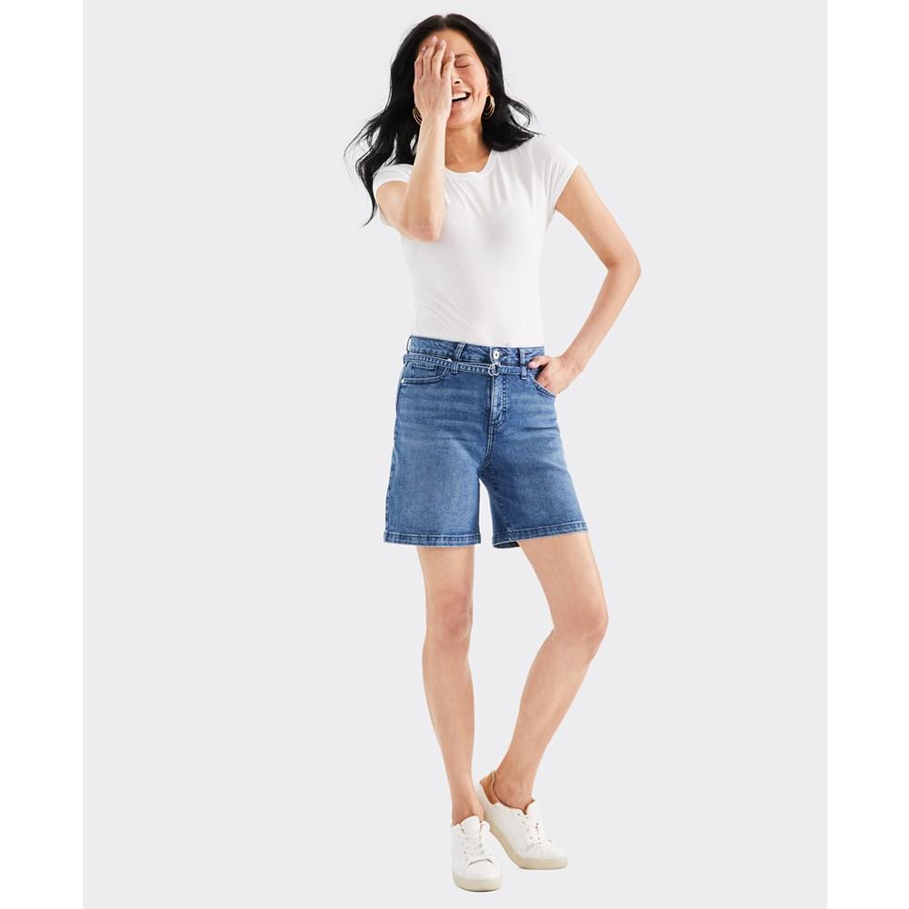 Style & Co Women's High-Rise Belted Cuffed Denim Shorts, Created for Macy's