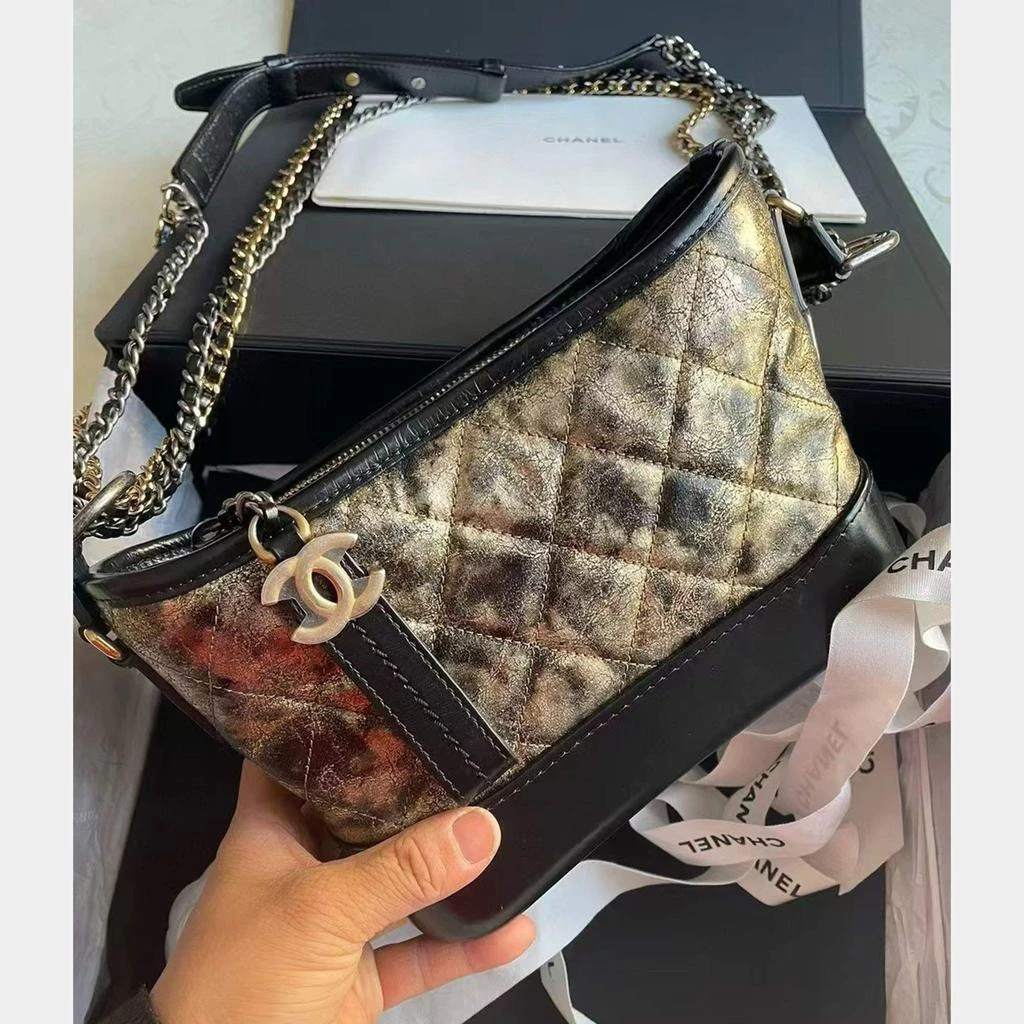 Chanel Chanel Black & Metallic Leather Small Gabrielle Hobo Bag 2