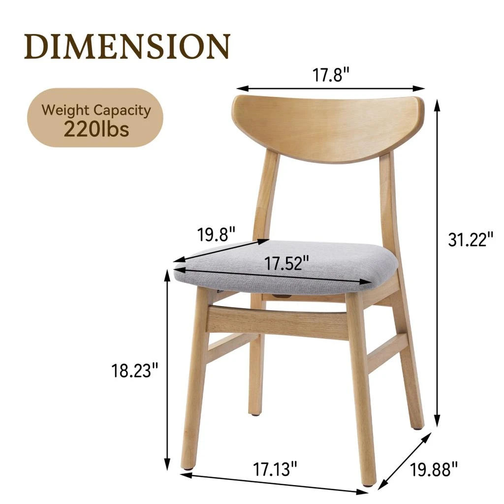 Streamdale Furniture Streamdale Set of 2 Modern Scandinavian Chairs - Gray Fabric, Natural Wood 5