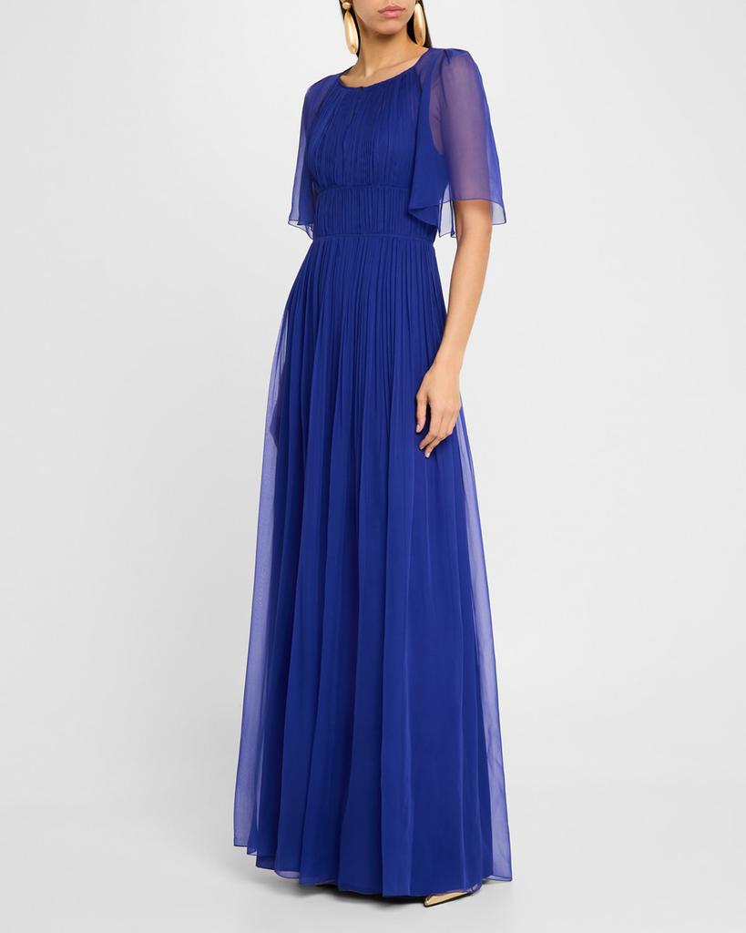 Alberta Ferretti Pleated Organic Chiffon Gown