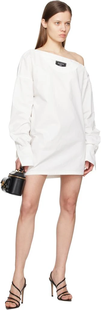 Balmain White Open Neck Asymmetric Shirt Minidress 4