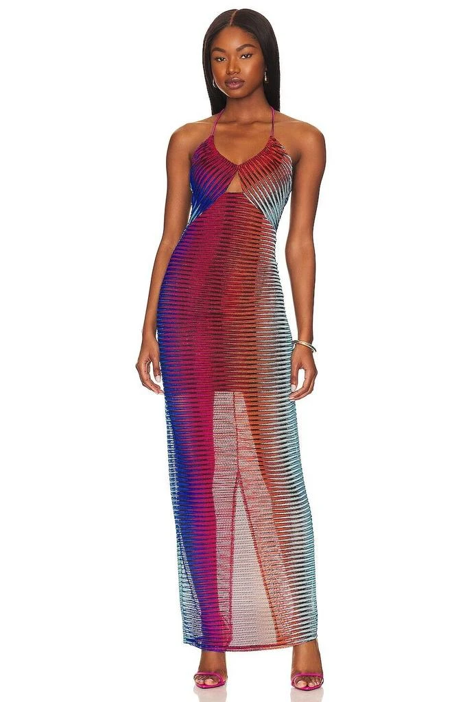 Steve Madden Albina Maxi Dress Women Medium Multicolor Stretch Halter Neck VDA36 1