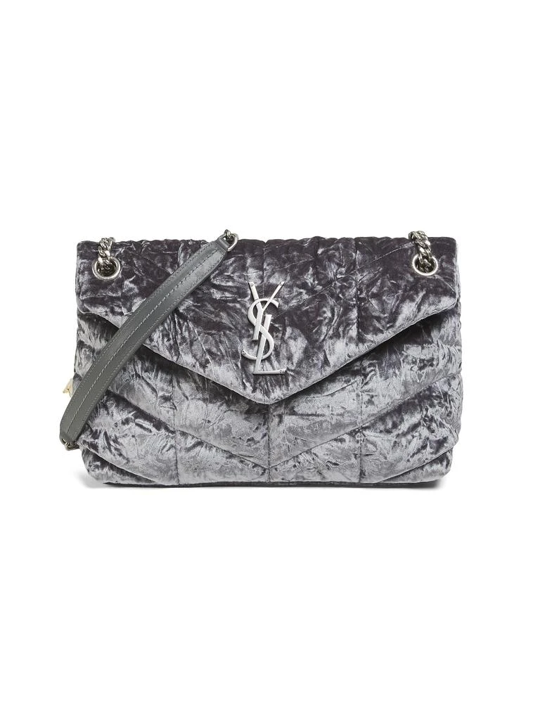Yves Saint Laurent Puffer Small Chain Bag In Velvet And Smooth Leather