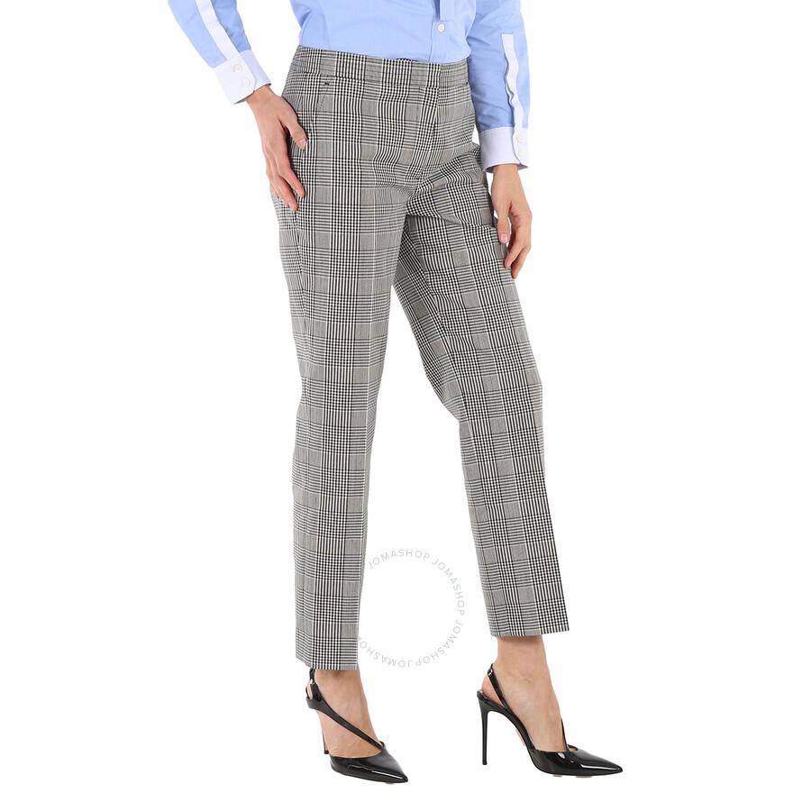 【送料&関税込】Burberry Madge Tailored Trousers Burberry Black Stretch Wool Pinstriped Wide-leg Tailored