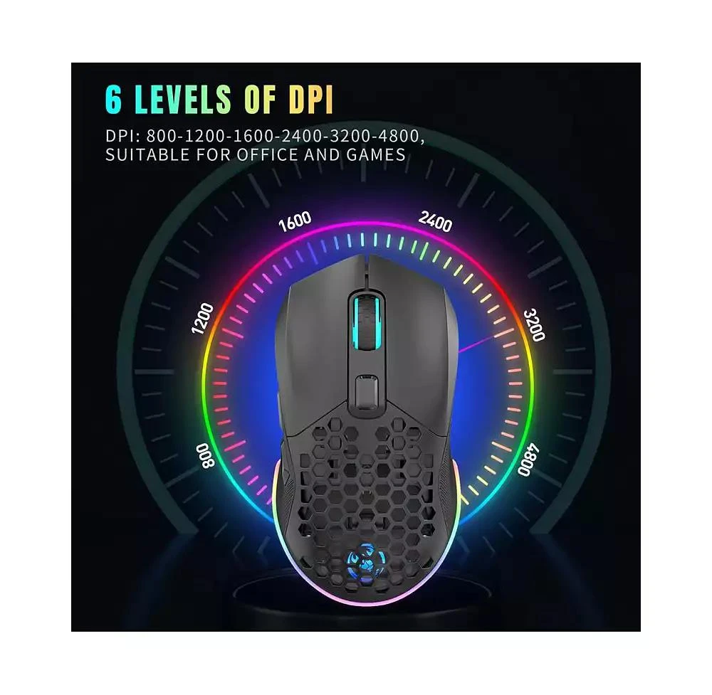 risokeys Dual-Mode Wireless Gaming Mouse, 2.4G + Bluetooth 5.1, 6 Adjustable DPI 800-4800, RGB Backlit 5