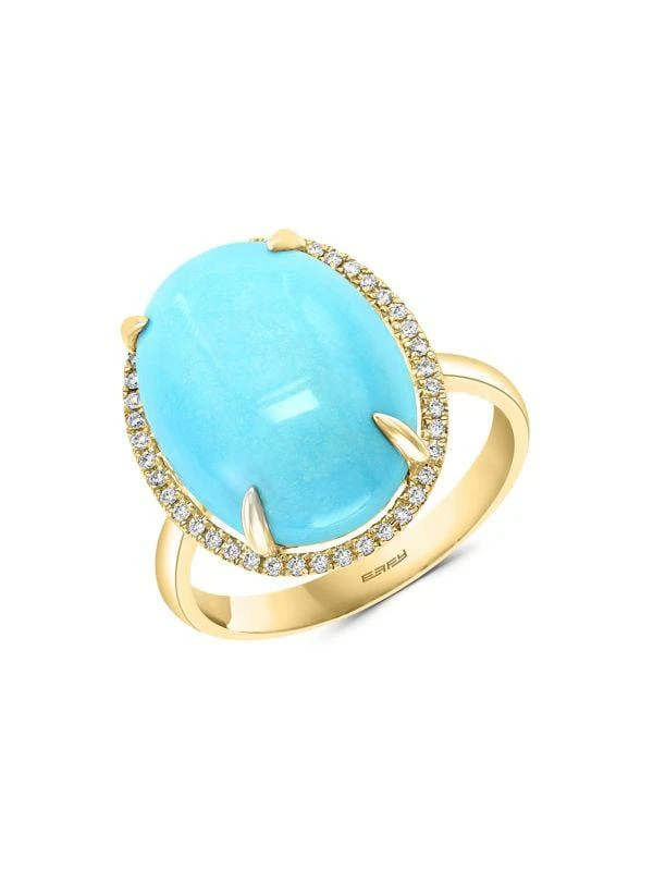 Effy 14K Yellow Gold, Turquoise 
0.17 TCW Diamond Oval Ring 1