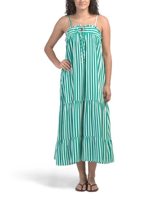 open lace back dress Blue Stripe Linen Vintage Dress – Classic Lace Collar main image 0