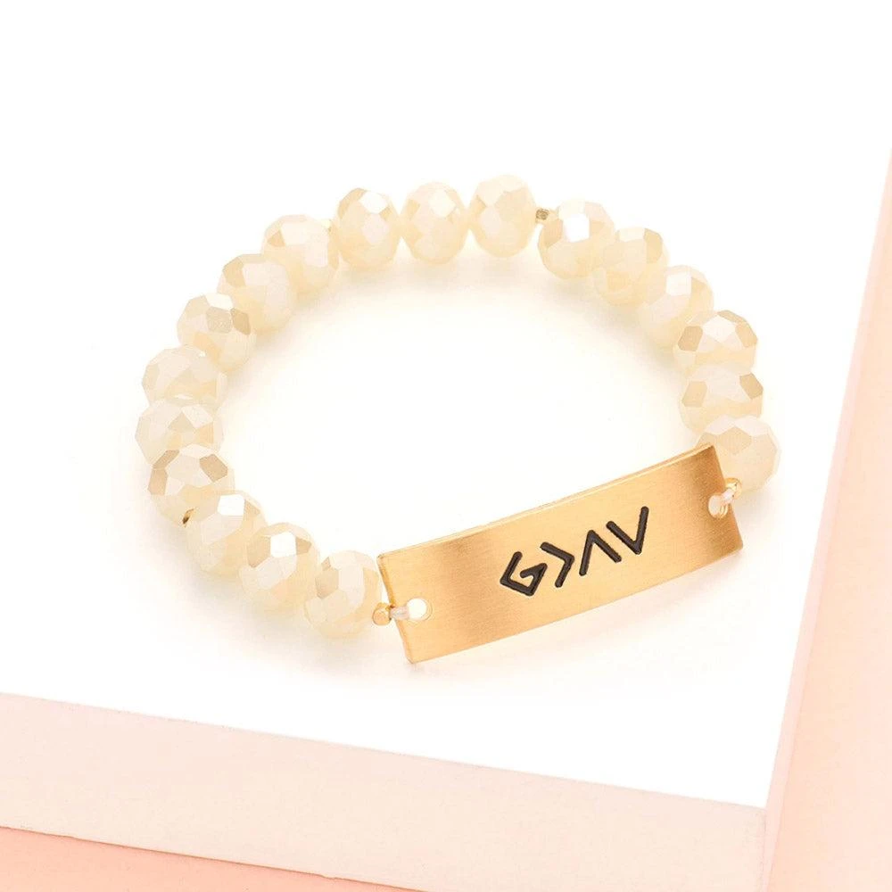 FASHNZFAB God is Greater Than The Highs And The Lows Metal Bar Faceted Beaded Stretch Bracelet 10