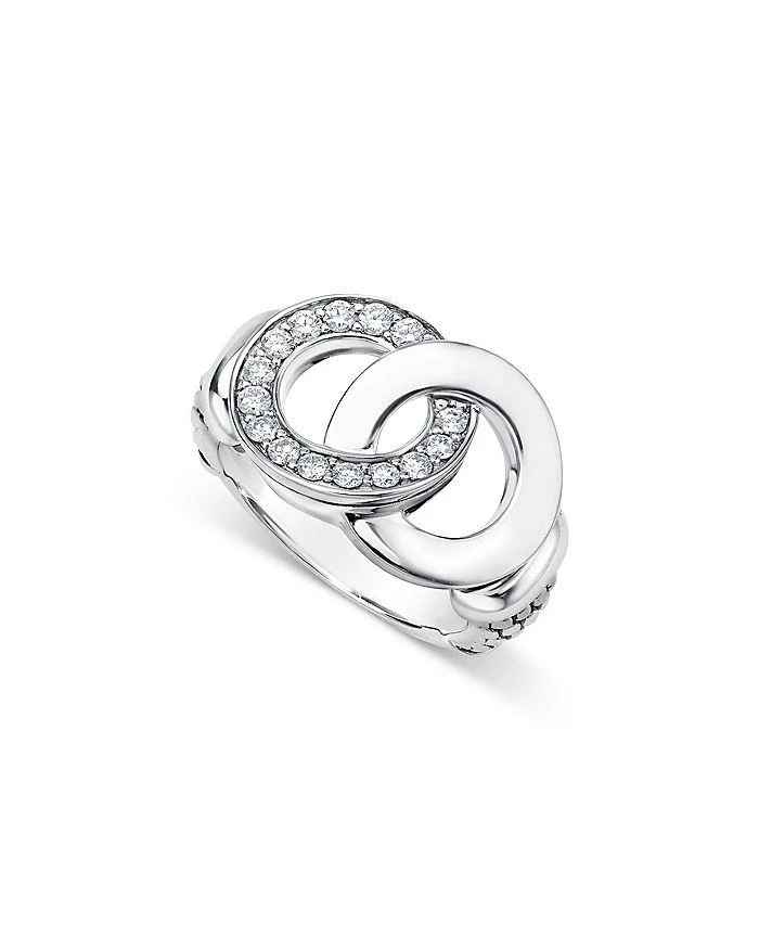 LAGOS Sterling Silver Signature Caviar Diamond Interlocking Ring