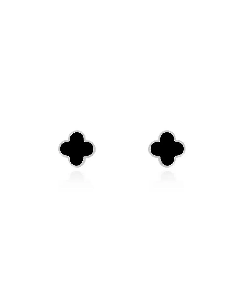 The Lovery Mini Onyx Clover Stud Earrings 14K White Gold 3