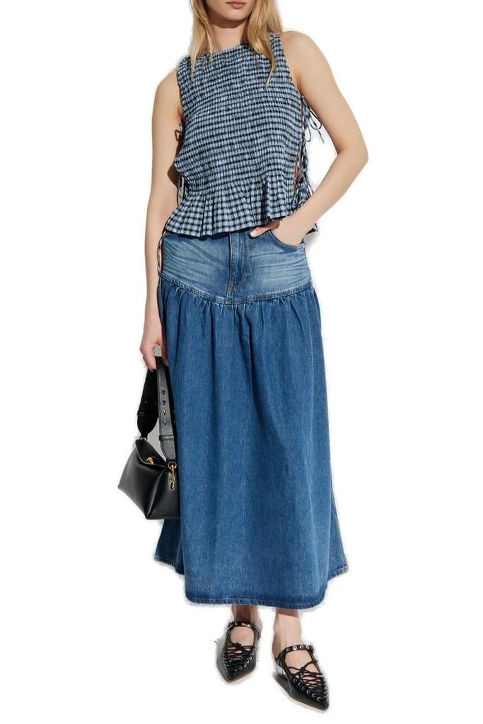 Ganni Ganni Seersucker Check Smock Tie String Top 4