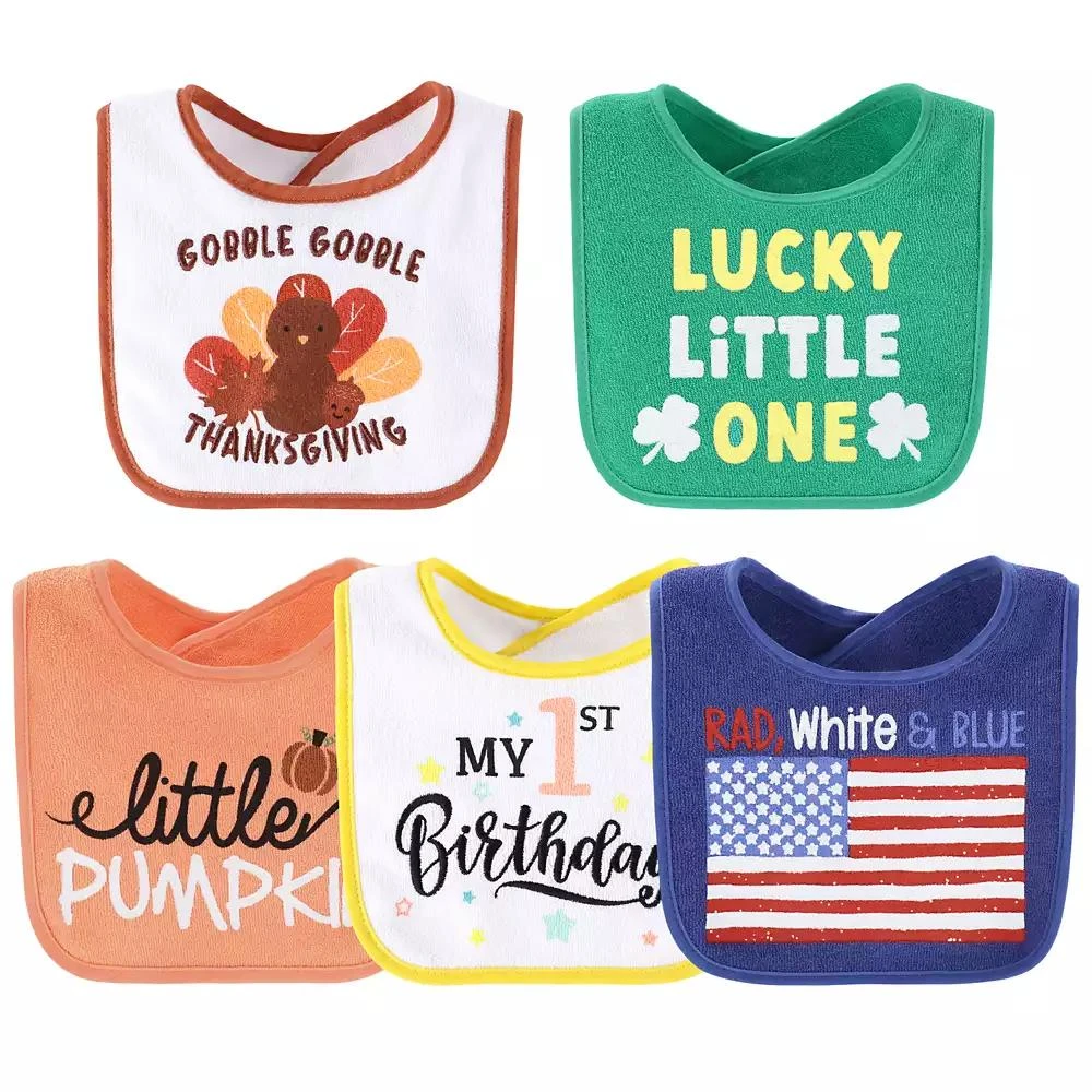 The Peanutshell Baby Boys New Holiday Terry Bib 10 Pack Set 2
