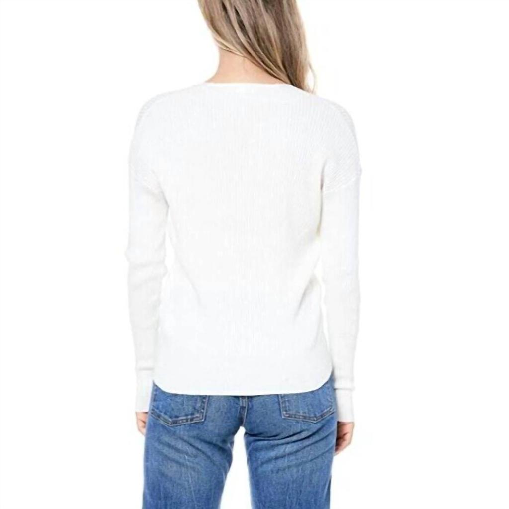 Elodie Elodie - Ribbed V Neck Faux Wrap Knit Surplice Sweater