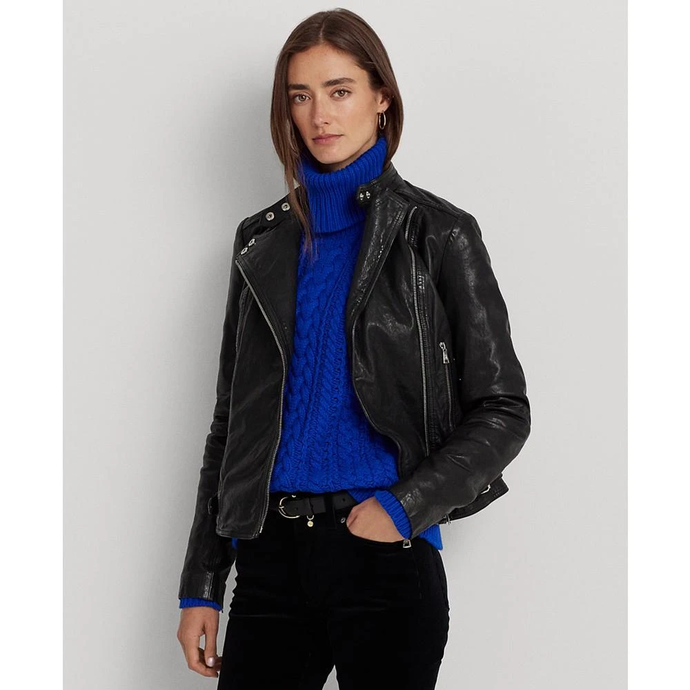 Lauren Ralph Lauren Women's Tumbled Leather Moto Jacket 1