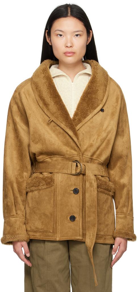 LVIR Tan Paneled Faux-Leather Coat