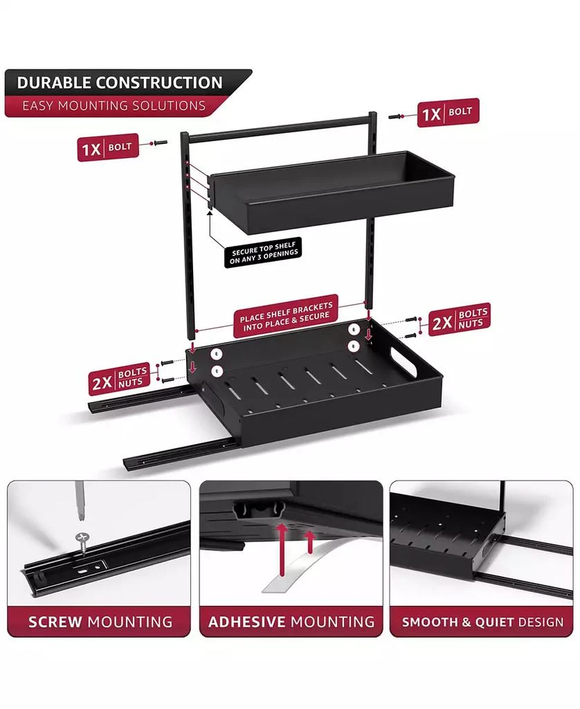 Sorbus 2 Pack 2-Tier Pull-Out Under Sink Organizer and Adhesive Tape - for Kitchen and Bathroom 4