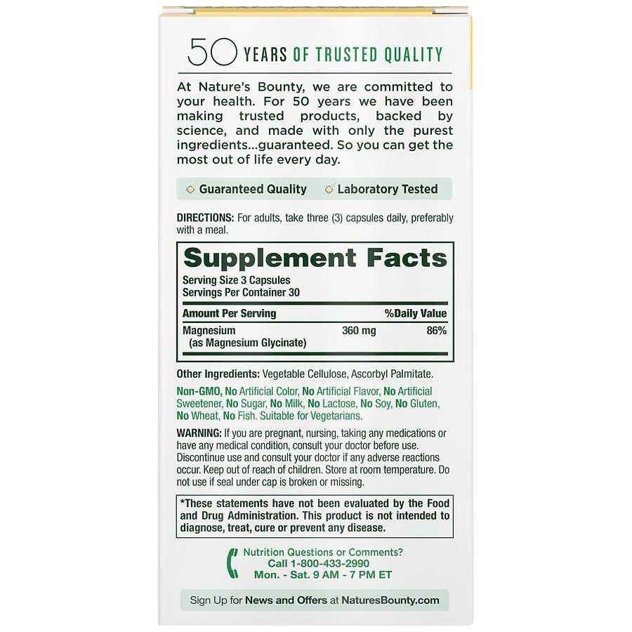 Nature's Bounty Advanced Magnesium Glycinate 360 mg Muscle & Bone Support Capsules 4