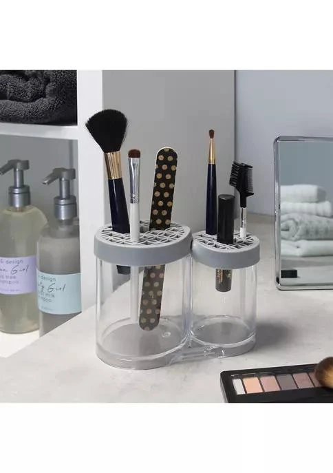 Simplify 2 Compartment Cosmetic Brush Holder In Grey 3