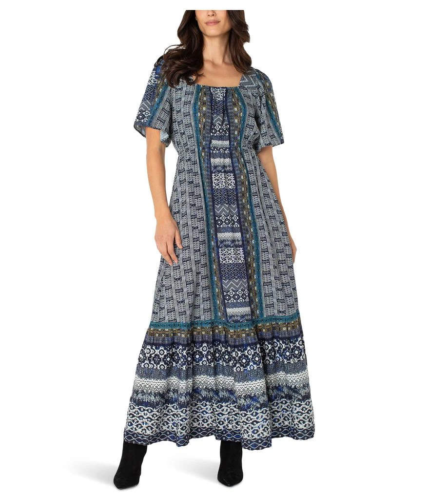 Liverpool Los Angeles Elbow Sleeve Square Neck Woven Maxi Dress With Pockets 1