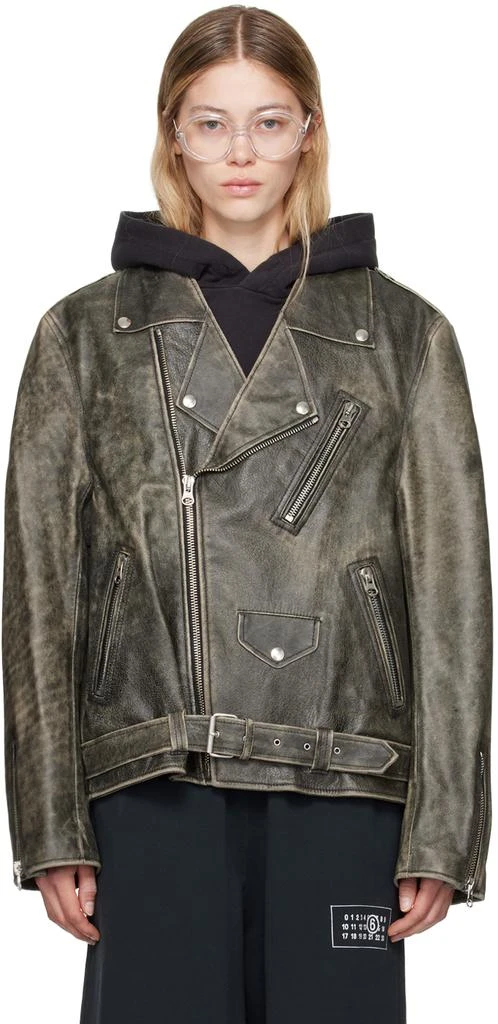 MM6 Brown Heavy Leather Biker Jacket 1