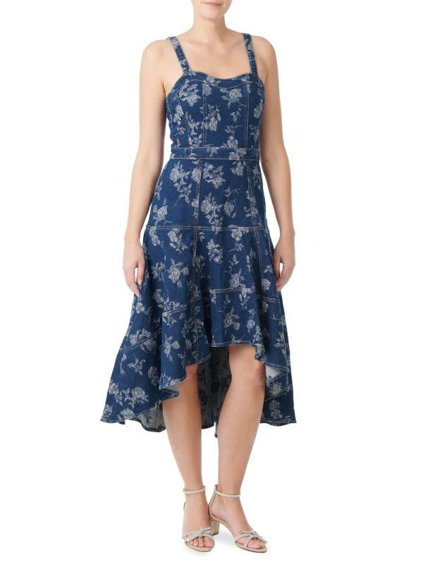 Badgley Mischka Floral Denim High Low Dress 1