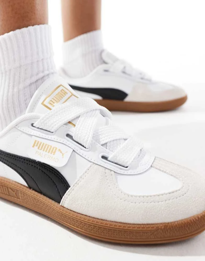Puma Puma Palermo trainers with ribbon laces in white 3