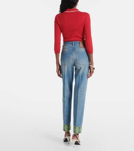 Valentino Jacquard-trimmed straight jeans 3