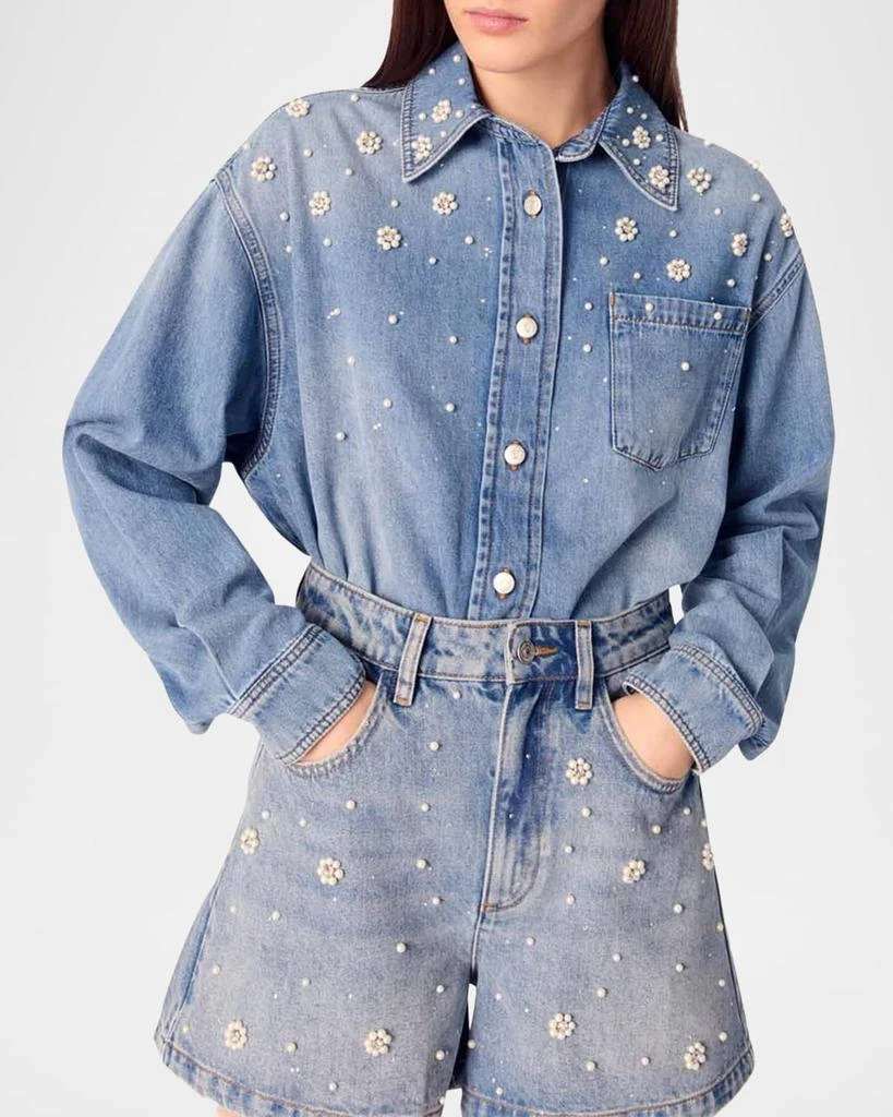 Maje Icarla Embellished Denim Shorts 4