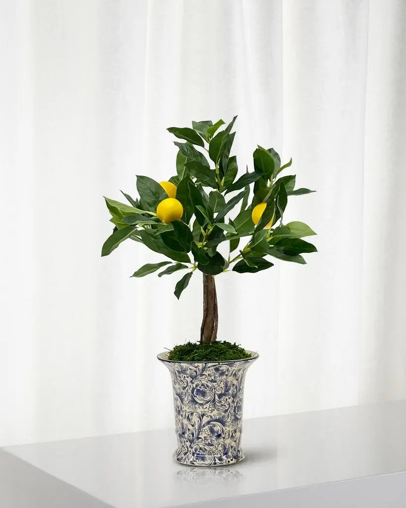 Winward Home Faux Lemon Tree in Ceramic Vase, 21"