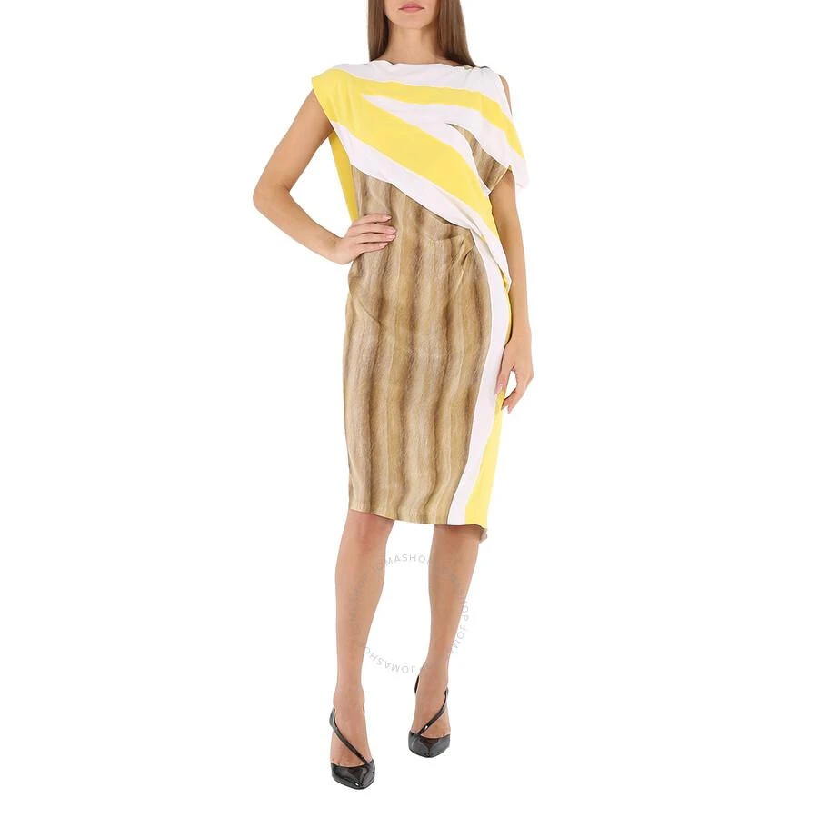Burberry Bright Straw Graphic-Print Boat Neck Asymmetric Dress 2
