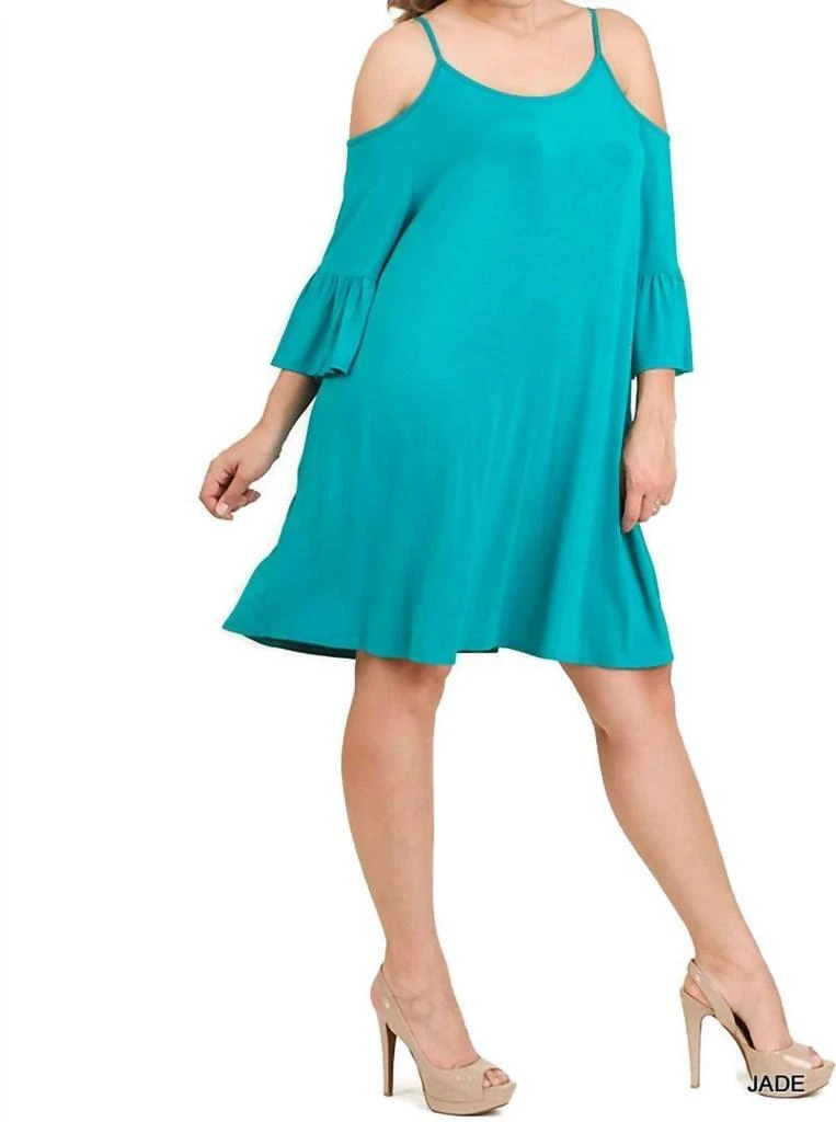 umgee Open Shoulder Ruffle Sleeve Dress In Jade 2